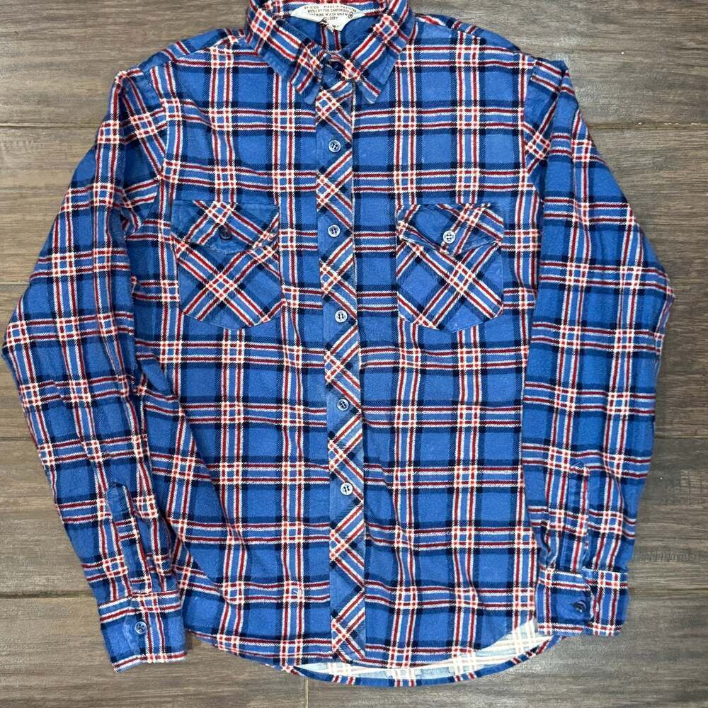 Vintage 80s Sears Kids Plaid Flannel Button-Up Shirt
